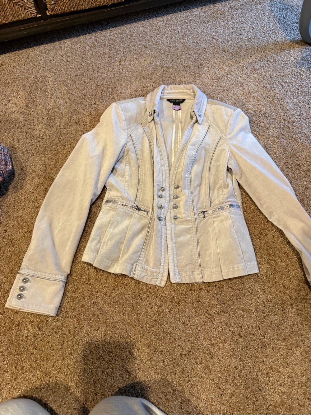 White House Black Market Cream Structured Zip-Front Blazer